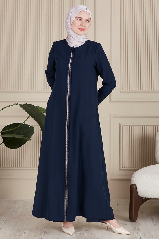 Pat ve kol gipür detaylı kuplu yan cepli ferace-6002