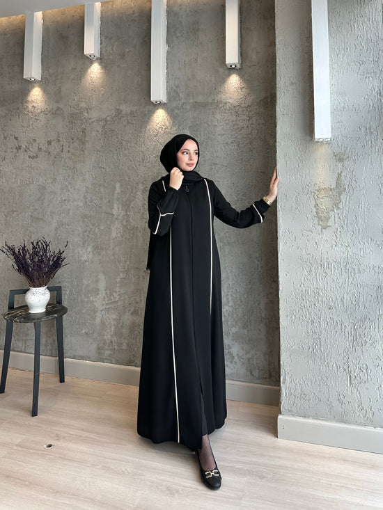 Parlak Biyeli Fermuarlı İNCE DOKUMA Kumaş Ferace-5117