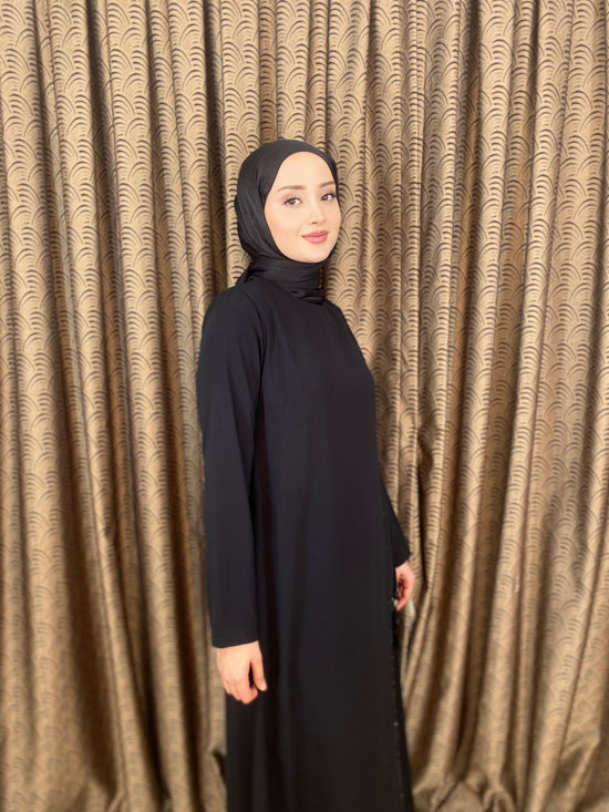 Omuzdan düğmeli içten ve dıştan bağlamalı taşlı kapaklı ferace-6003