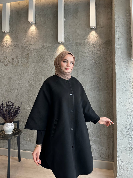 Örme kaşe biye detaylı çıtçıt kapama panço-6044