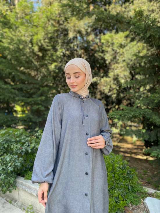 Reglan kol hakim yaka ince dokuma çıtçıt kapama uzun giyçık-6068