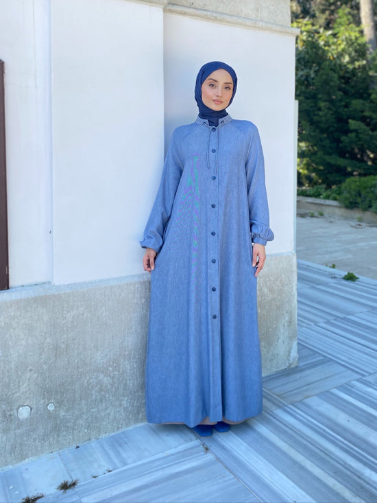 Reglan kol hakim yaka ince dokuma çıtçıt kapama uzun giyçık-6068