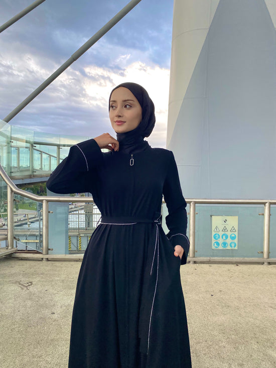 Kol ve Kemer Biyeli Gizli Fermuarlı Kloş Ferace-5124-A