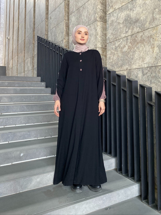 Çift kollu patlı düğmeli ince kumaş ferace-6065