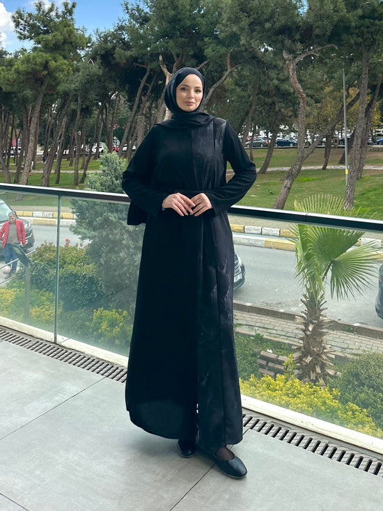 Jalia Medine İpeği Asimetrik Desenli Ferace - 6094
