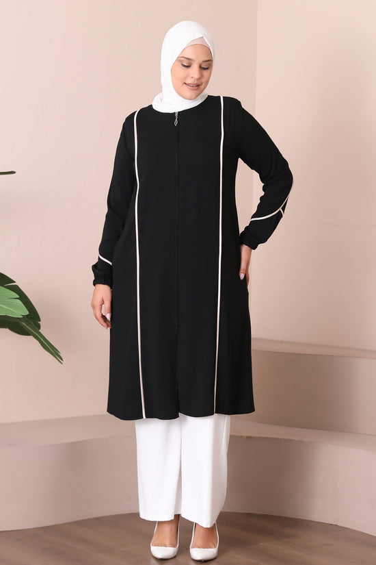 İnce Dokuma Kumaş Biye Detaylı Fermuarlı Battal Kap-5129(PANTOLON DAHİL DEĞİLDİR)