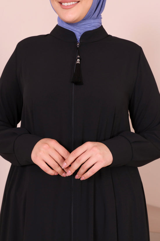 Hakim Yakalı Fermuarlı Manşetli Tam Kloş(Mevlana) Ferace-3661