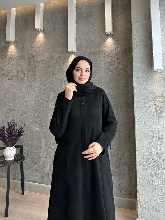 Süet Robalı Süs Çıt Çıt Detaylı Kuplu Gizli Fermuarlı Pardesü-4035