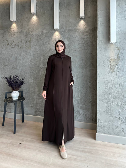 Parlak Biyeli Fermuarlı İNCE DOKUMA Kumaş Ferace-5117