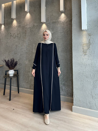 Parlak Biyeli Fermuarlı İNCE DOKUMA Kumaş Ferace-5117