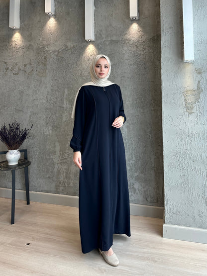 Parlak Biyeli Fermuarlı İNCE DOKUMA Kumaş Ferace-5117