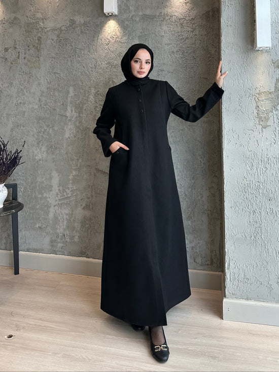 Oval Cepli Patlı Fermuarlı Detaylı Örme Kaşe Pardesü-5146