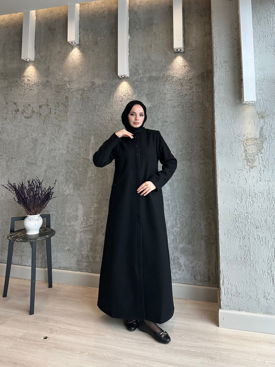 Oval Cepli Patlı Fermuarlı Detaylı Örme Kaşe Pardesü-5146