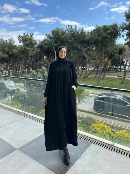 Robası Büzgülü Fermuarlı Hakım Yaka Ferace-6001-