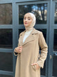 Örme petek kaşe trench model kemerli ara boy kaban-6037