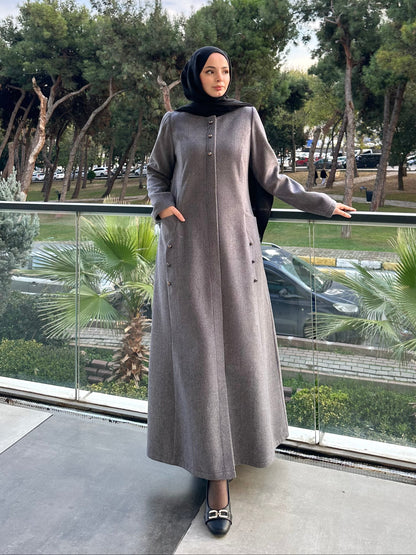Açelya Kaşe patlı fermuarlı süs düğmeli pardesü-6041