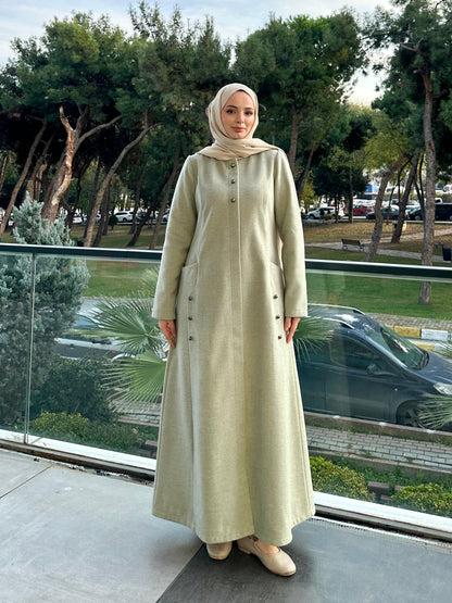 Açelya Kaşe patlı fermuarlı süs düğmeli pardesü-6041
