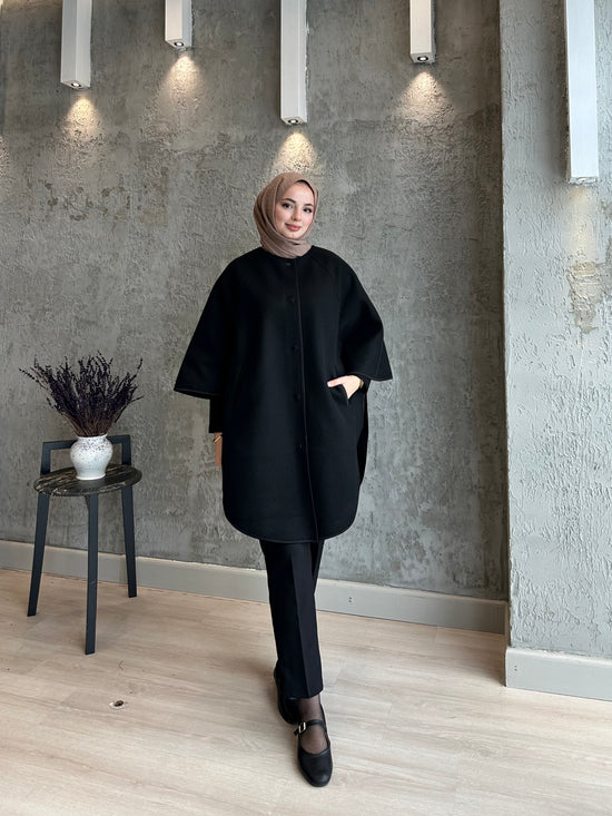 Örme kaşe biye detaylı çıtçıt kapama panço-6044