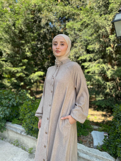 Reglan kol hakim yaka ince dokuma çıtçıt kapama uzun giyçık-6068