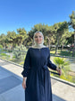 Reglan kol fermuarlı kemerli ince dokuma kumaş ferace-6077