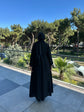 Reglan kol fermuarlı kemerli ince dokuma kumaş ferace-6077