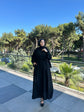 Reglan kol fermuarlı kemerli ince dokuma kumaş ferace-6077