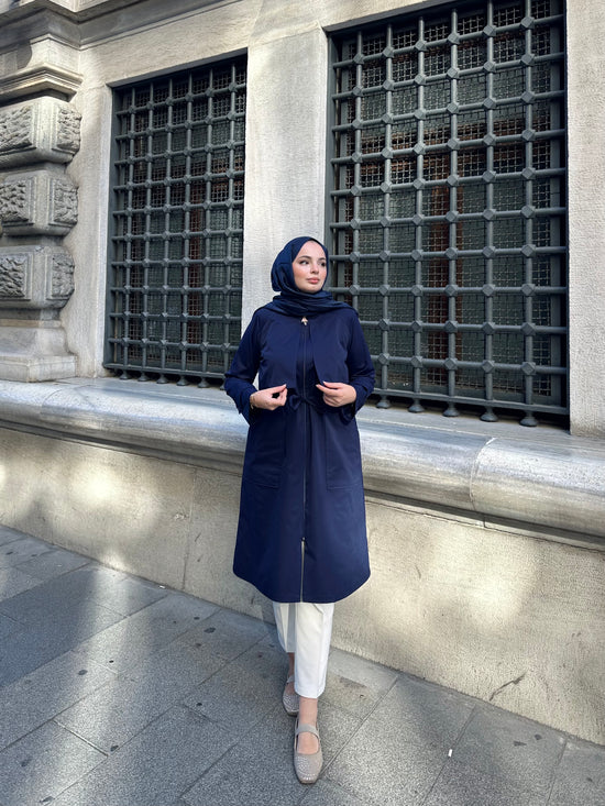 6080-Cepkenli Fermuarlı Beli Büzgülü Araboy Trench