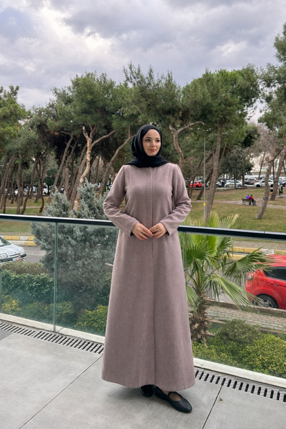 Oval cepli patlı fermuarlı kaşe pardesü-6087