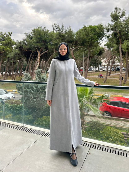 Oval cepli patlı fermuarlı kaşe pardesü-6087