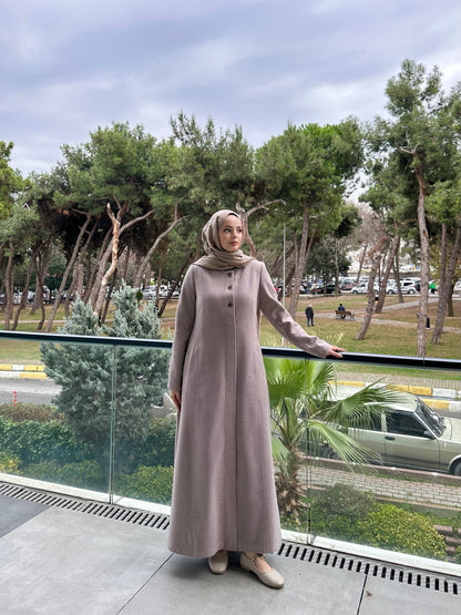 Verev Kaşe Mine Düğmeli Pardesü-6088