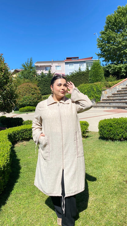 Dantel Detaylı Fermuarlı Yazlık Keten Kap-6106