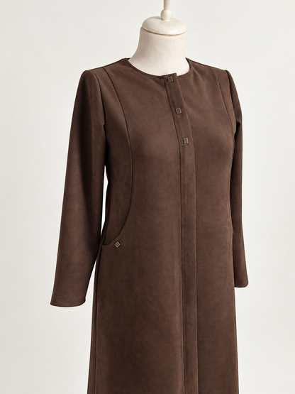 Süet oval cepli çıtçıtlı pardesü-6110