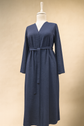 İnce dokuma kumaş cepli kemerli kimono-6075