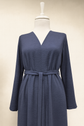 İnce dokuma kumaş cepli kemerli kimono-6075