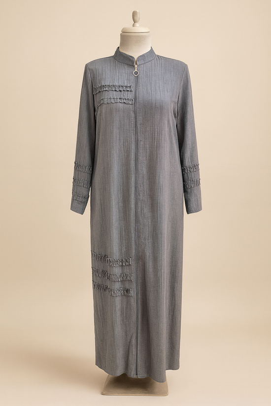 Batik çilek-fırfır detaylı fermuarlı ferace-6076