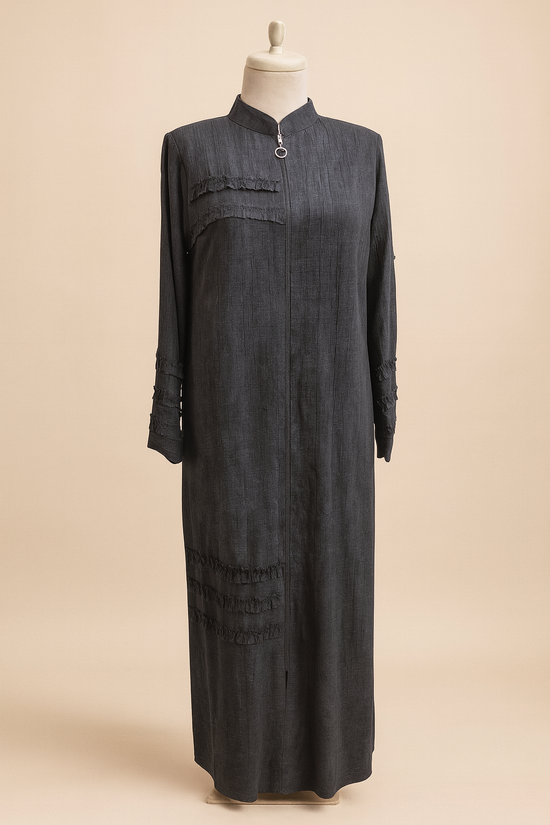 Batik çilek-fırfır detaylı fermuarlı ferace-6076