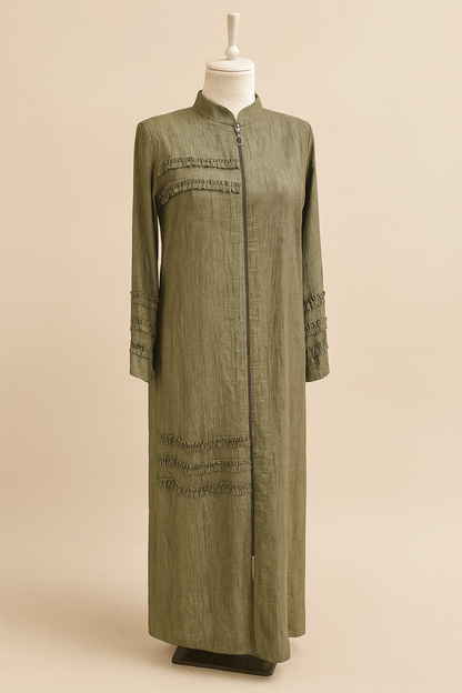 Batik çilek-fırfır detaylı fermuarlı ferace-6076