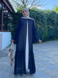 Şifon Büzgü ve Taş Detaylı Önü Açık Abaya-6024