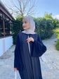 Şifon Büzgü ve Taş Detaylı Önü Açık Abaya-6024