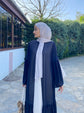 Şifon Büzgü ve Taş Detaylı Önü Açık Abaya-6024