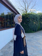 Şifon Büzgü ve Taş Detaylı Önü Açık Abaya-6024