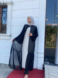Şifon Büzgü ve Taş Detaylı Önü Açık Abaya-6024