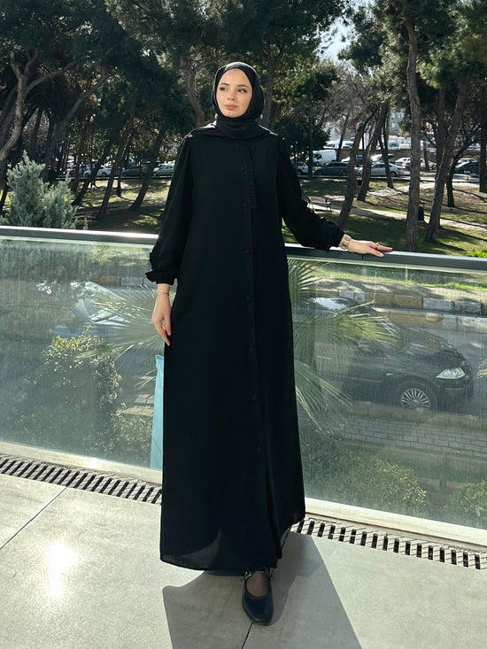 Fırfır detaylı düğmeli ferace-6092