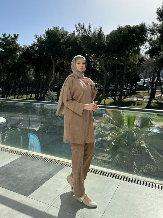 Fitilli süet pantolon tunik 2&