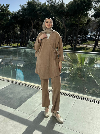 Fitilli süet pantolon tunik 2&