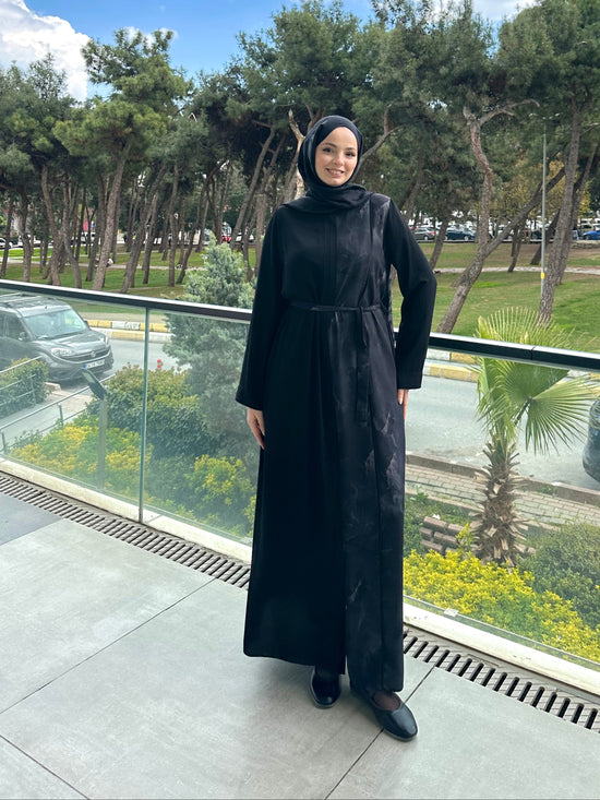 Jalia Medine İpeği Asimetrik Desenli Ferace - 6094