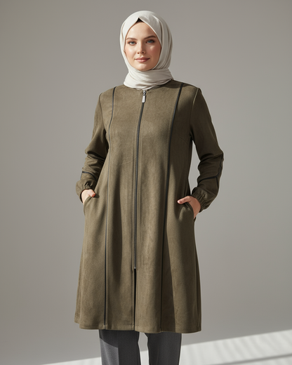 Ön Ve Kol Deri Arabiye Detayli Fermuarli Kap-5137 (Pantolon Dahil Değildir)