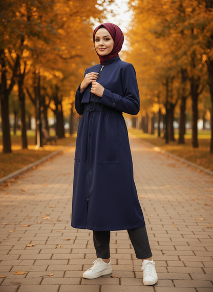 6080-Cepkenli Fermuarlı Beli Büzgülü Araboy Trench