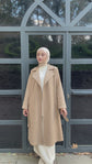 Örme petek kaşe trench model kemerli ara boy kaban-6037