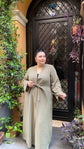 İnce dokuma kumaş cepli kemerli kimono-6075